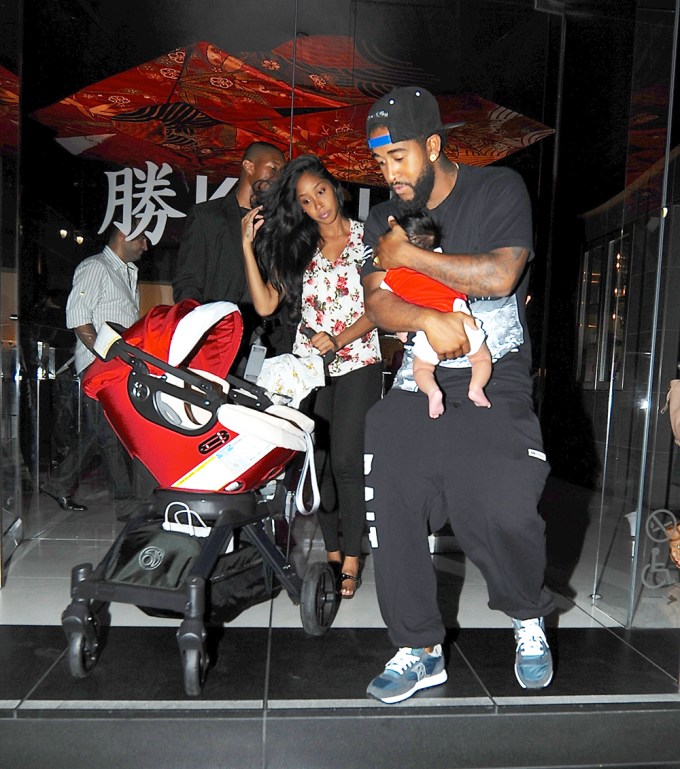 Omarion, Apryl Jones and new baby Megaa exit Katsuya after dinner