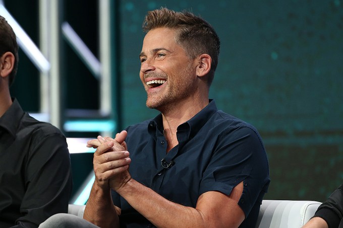 Rob Lowe smiling at the A&E panel for his show ‘The Lowe Files’