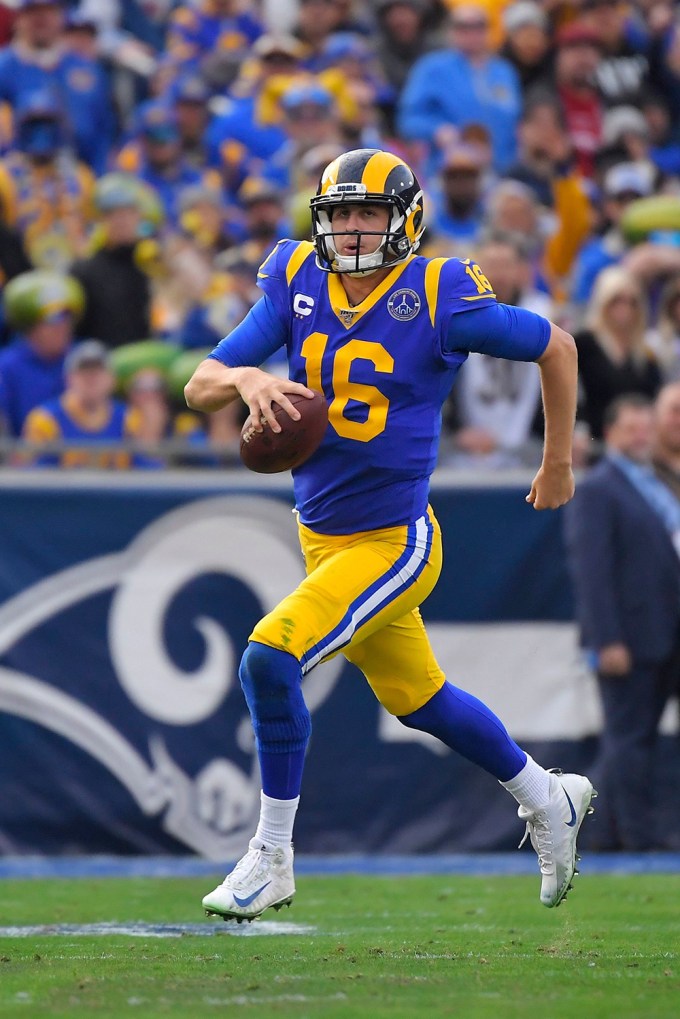 Los Angeles Rams quarterback Jared Goff running the ball against the Cardinals