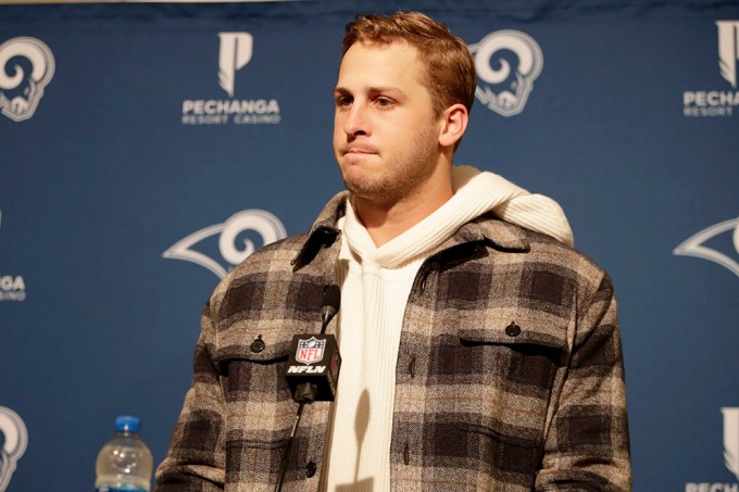 Jared Goff at a post-game news conference following a loss to the 49ers