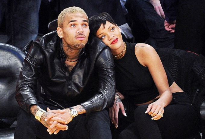 Rihanna and Chris Brown at the Lakers v Knicks NBA game, Staples Center, Los Angeles, California