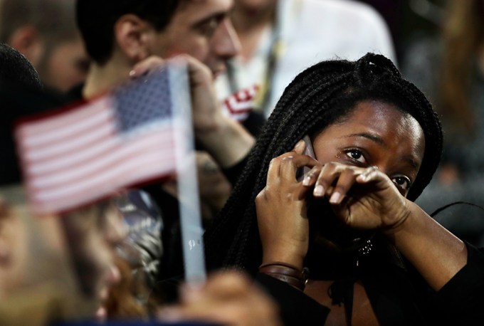 A Clinton Supporter Weeping As Election Results Are Announced