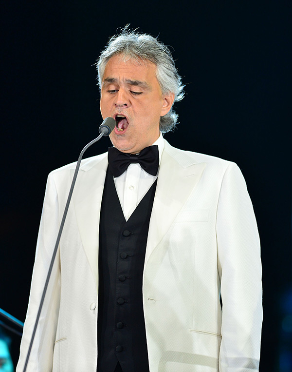 Andrea Bocelli belting out his vocals