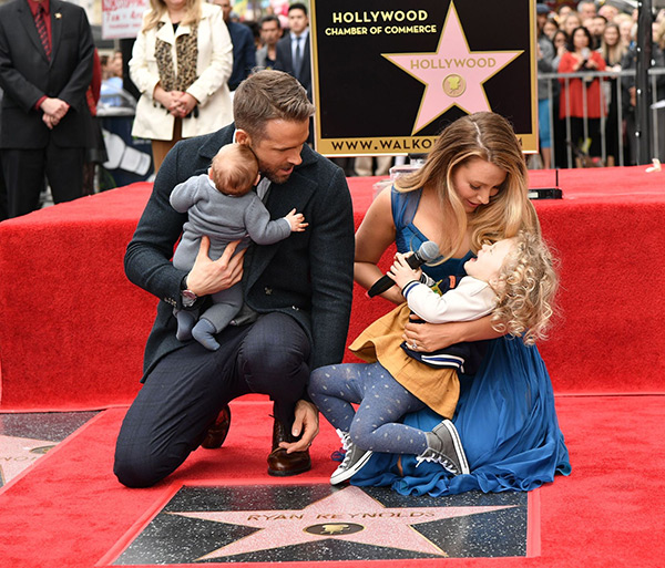 Ryan Reynolds holds baby Ines & Blake Lively holds daughter James