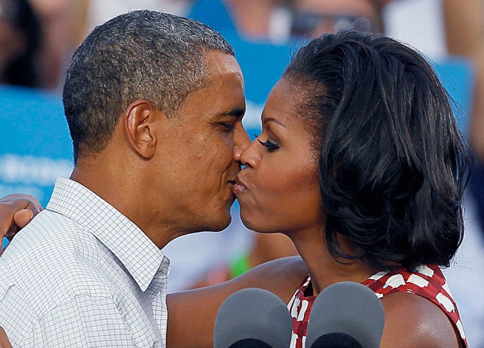 Barack & Michelle Obama Kiss In Davenport