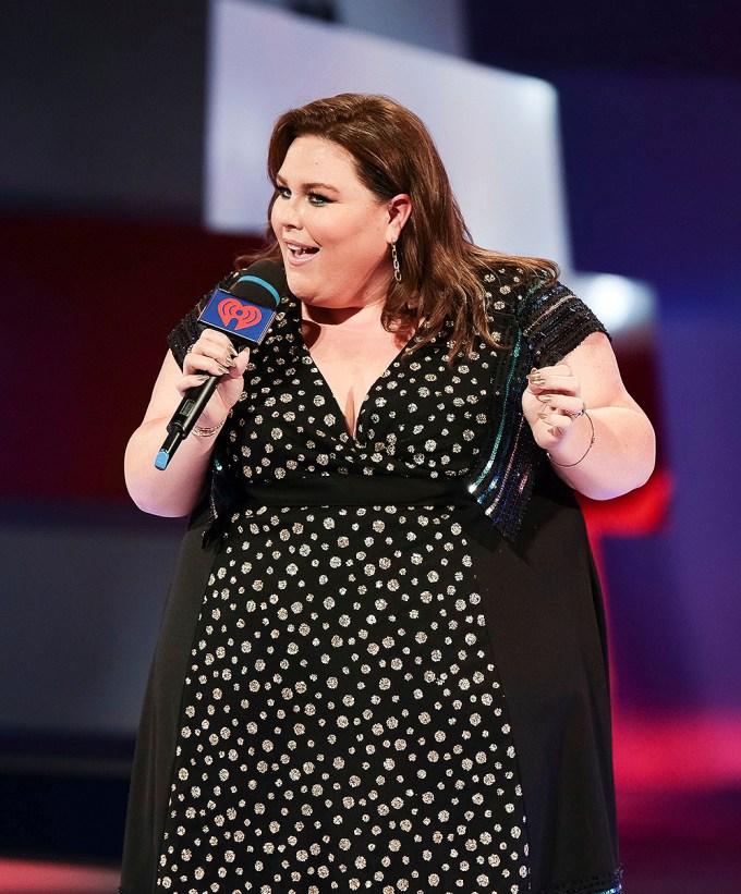 Chrissy Metz in a black dress with glittery embellishments