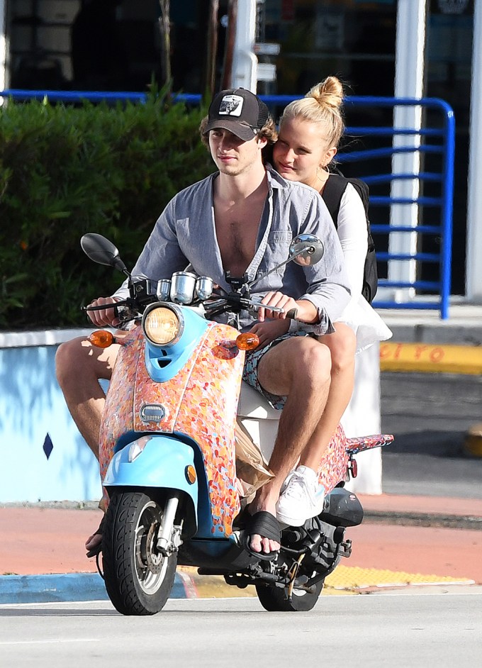 Sailor Brinkley-Cook Holds Onto Boyfriend Ben Sosne During A Scooter Ride In Miami