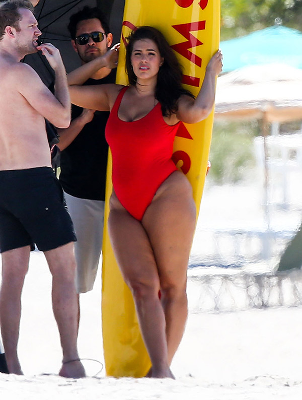 Ashley Graham Surfs in a Red One-Piece