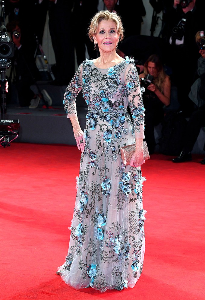 Jane Fonda in a flower dress