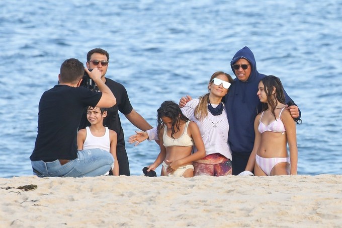 Jennifer Lopez and Alex Rodriguez cuddle at the beach