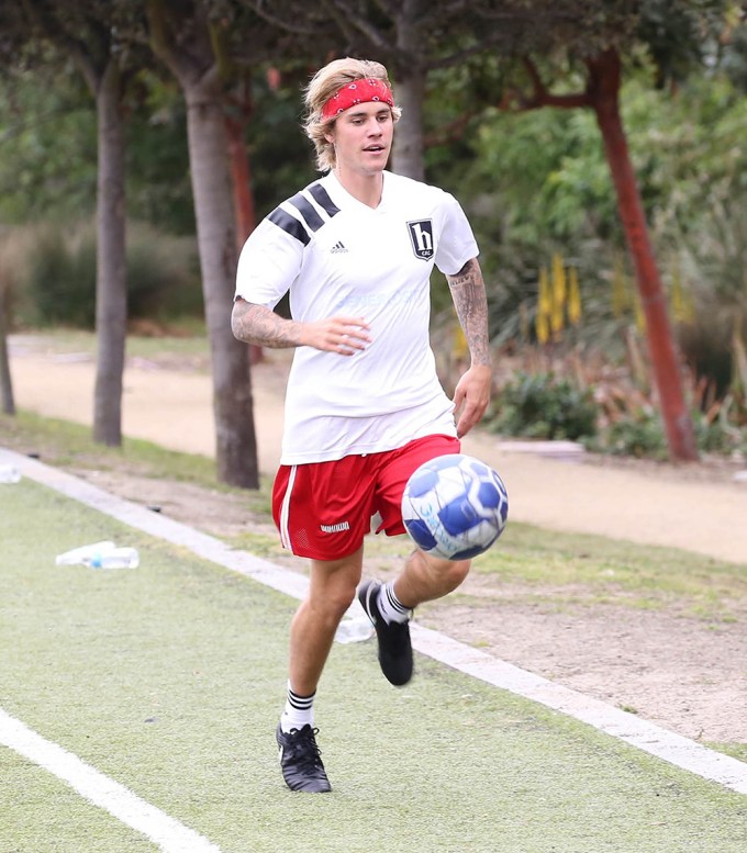 Justin Bieber playing soccer