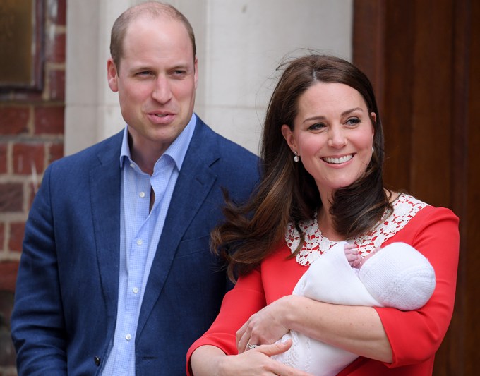 Kate Middleton, Prince William and Prince Louis outside hospital