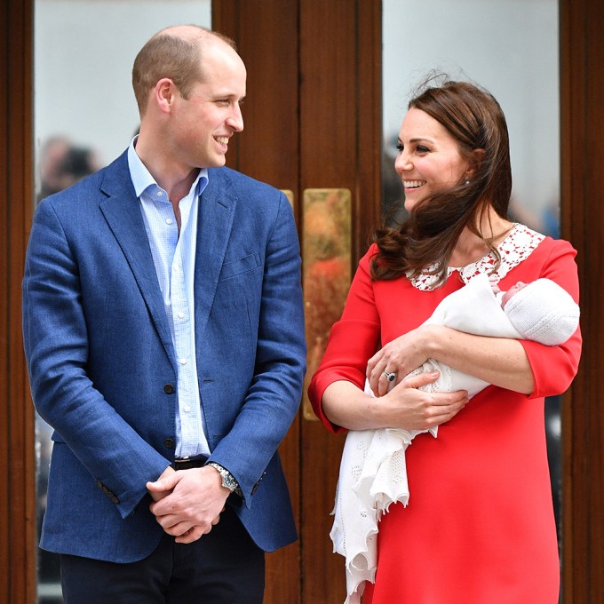 Prince William and Kate Middleton show off Prince Louis outside hospital