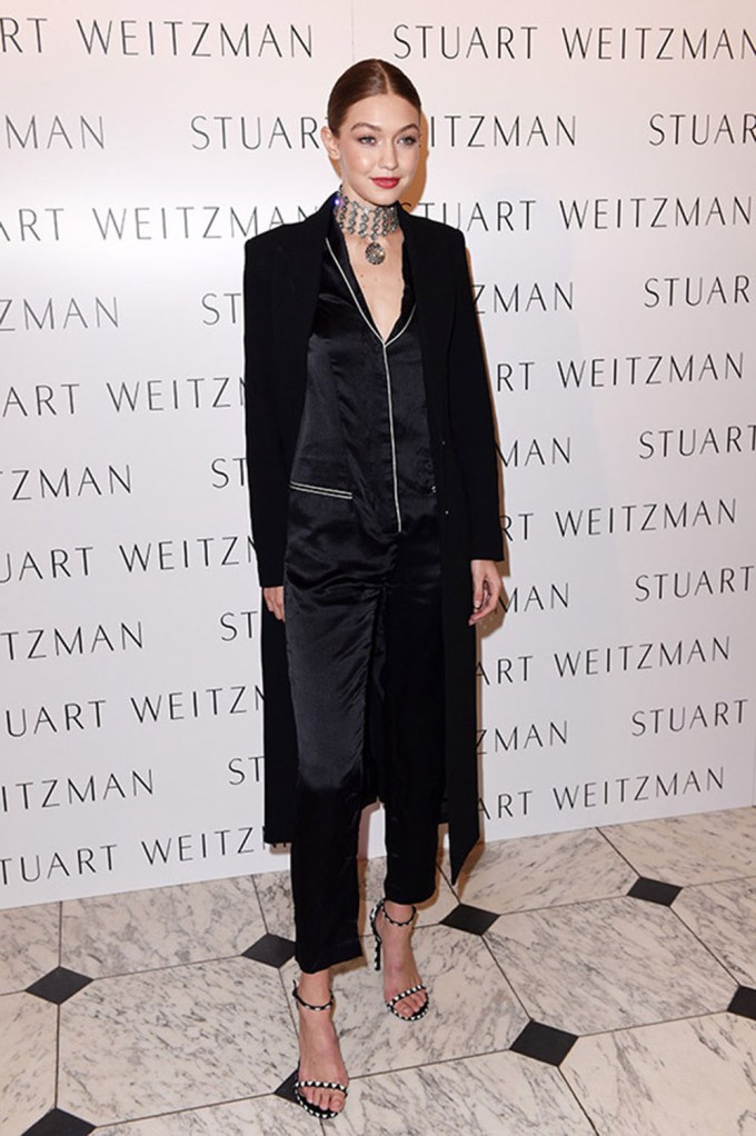 Gigi Hadid In Black Pajamas