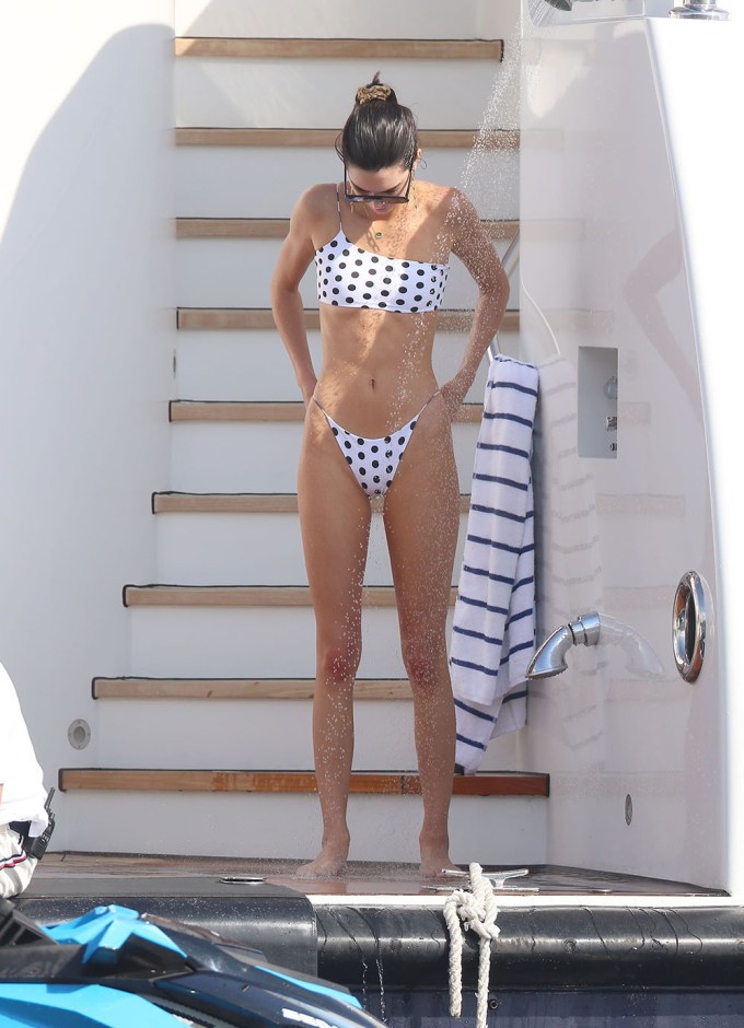 Kendall Jenner In A Polka Dot Bathing Suit