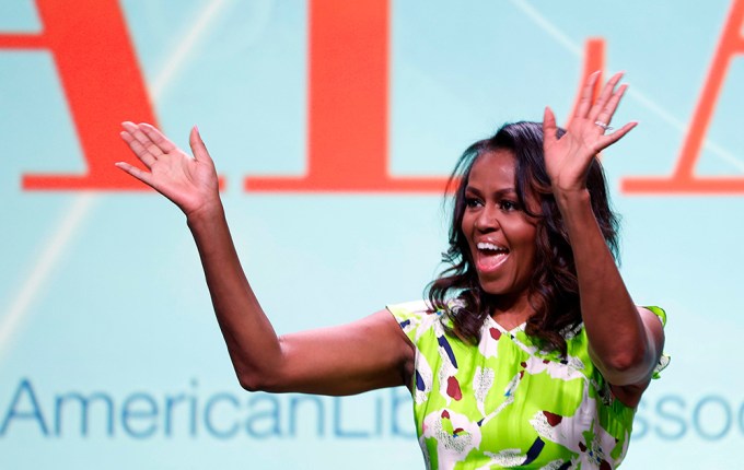 Michelle Obama Waves At New Orleans Crowd