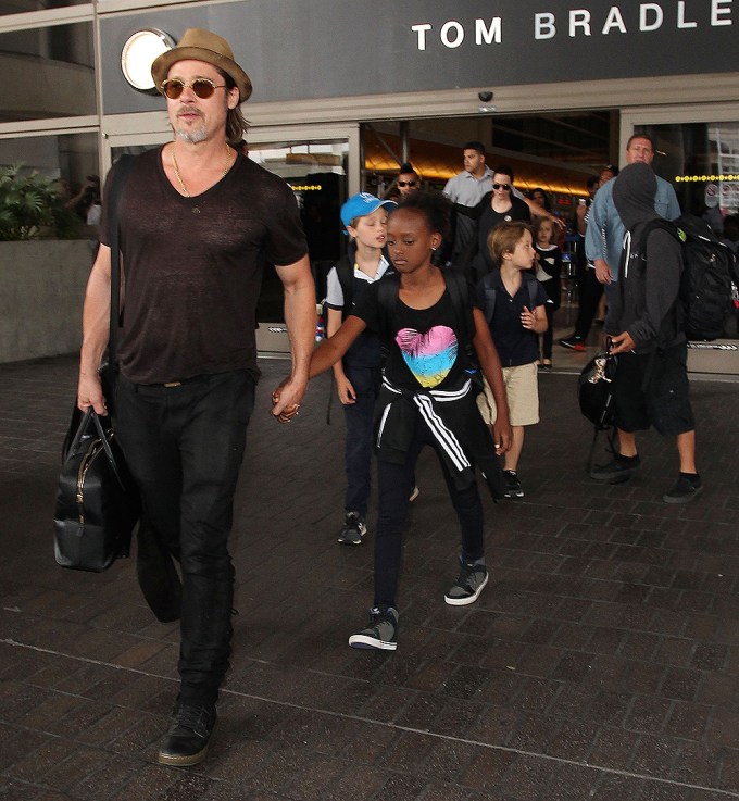 Brad Pitt & His Children At The Airport