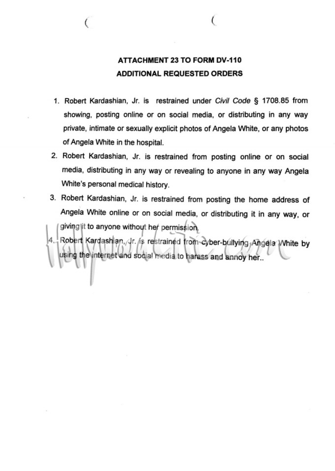 Blac Chyna Restraining Order Documents Against Rob Kardashian