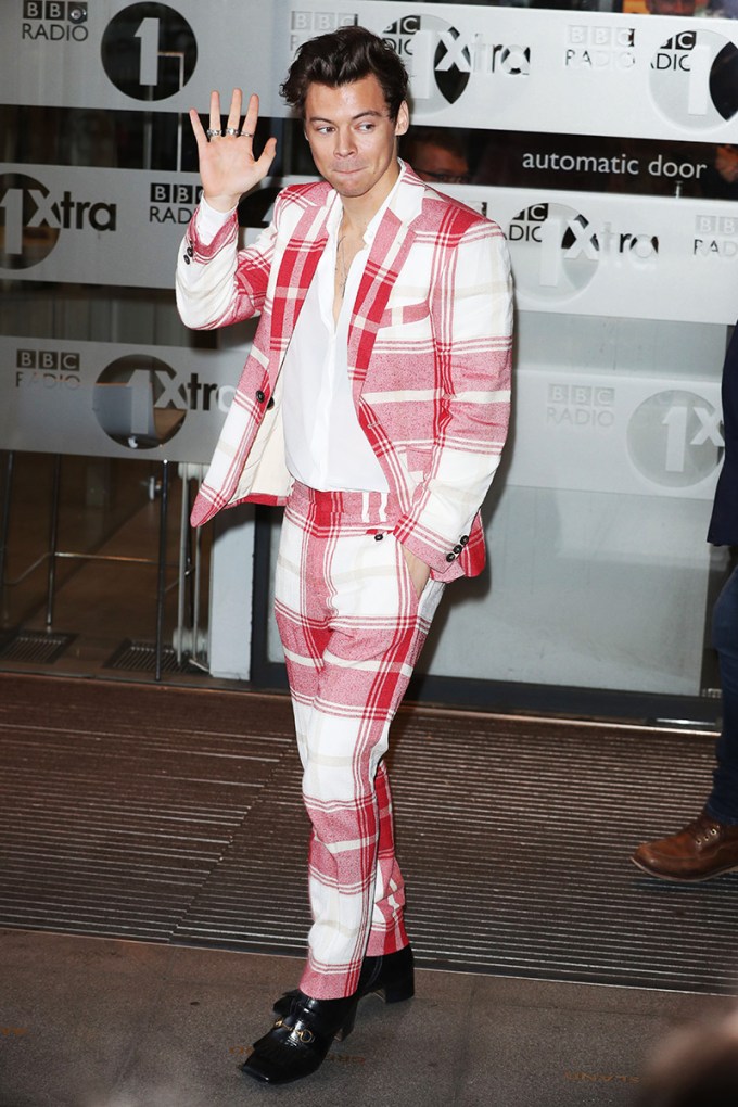 Harry Styles In A Red & White Suit