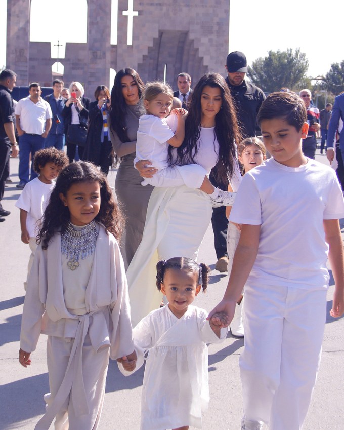 Kim Kardashian Seen With All Her Children, Before Getting Psalm, Chicago And Saint Baptized In Armenia