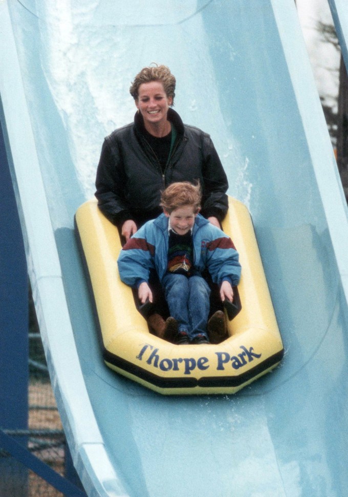 Princess Diana & Prince Harry Whiz By On A Water Slide – 1993