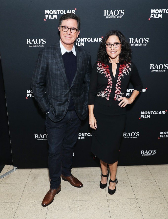 Stephen Colbert and Julia Louis-Dreyfus as hosts of a Montclair Film fundraiser