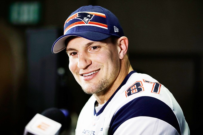 Rob Gronkowski at a news conference