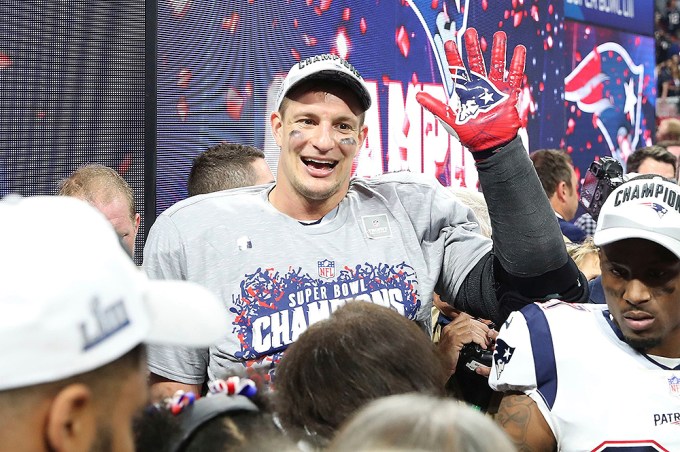 Rob Gronkowski celebrating his Super Bowl 53 win.