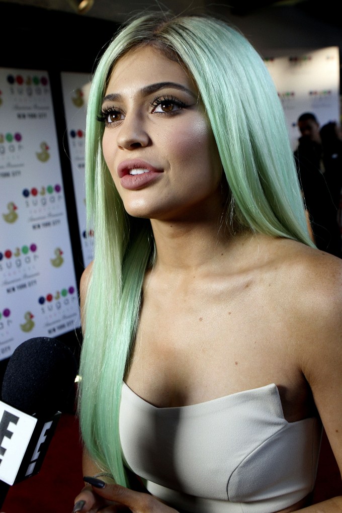 Kylie Jenner Sporting Big Lips & Green Hair