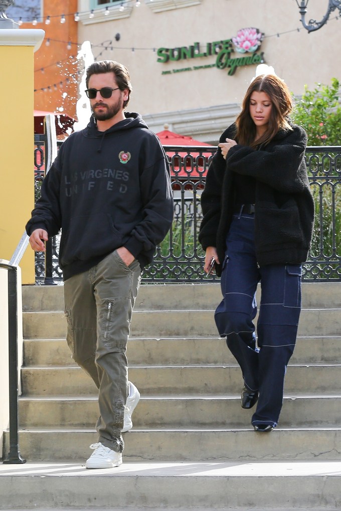 Scott Disick & Sofia Richie Wear Oversized Black Jackets On A Date In California