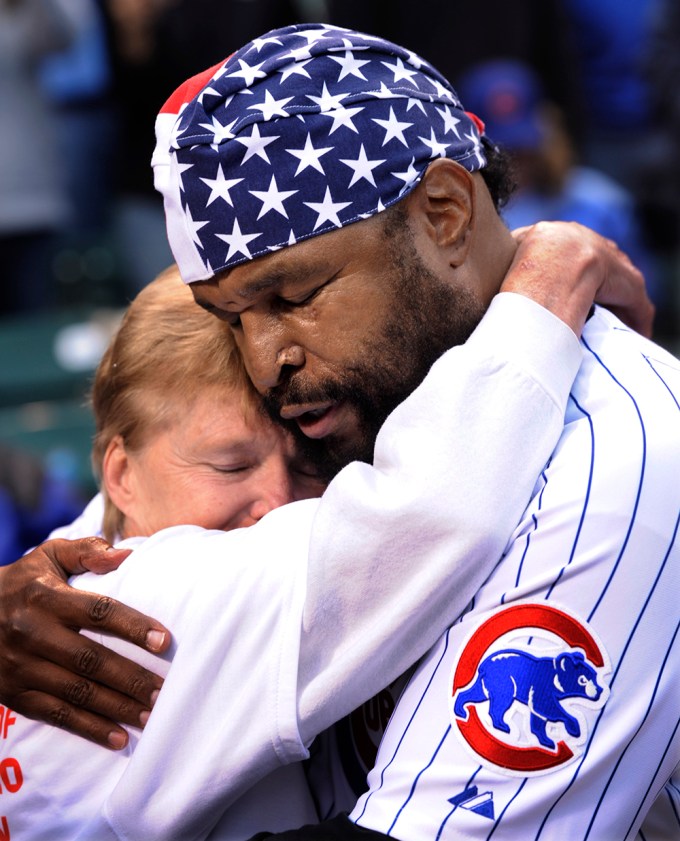 Mr. T Hugging A Fan At A Cubs Game