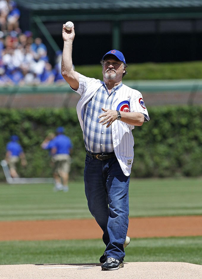 Jim Belushi Throwing The First Pitch At A Chicago Cubs Game