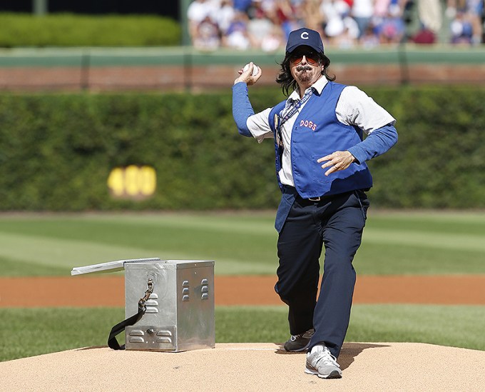 Stephen Colbert Tossing The First Pitch At A Cubs Game