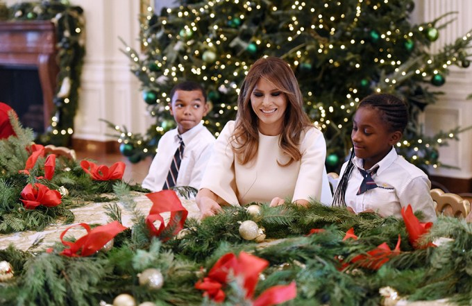 First Lady Melania Trump welcomes children and students from Joint Base Andrews to the White House to view the 2017 holiday decorations, Washington, USA – 27 Nov 2017