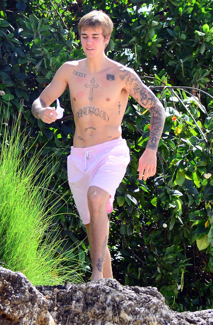 Justin Bieber In Pink Shorts In Barbados