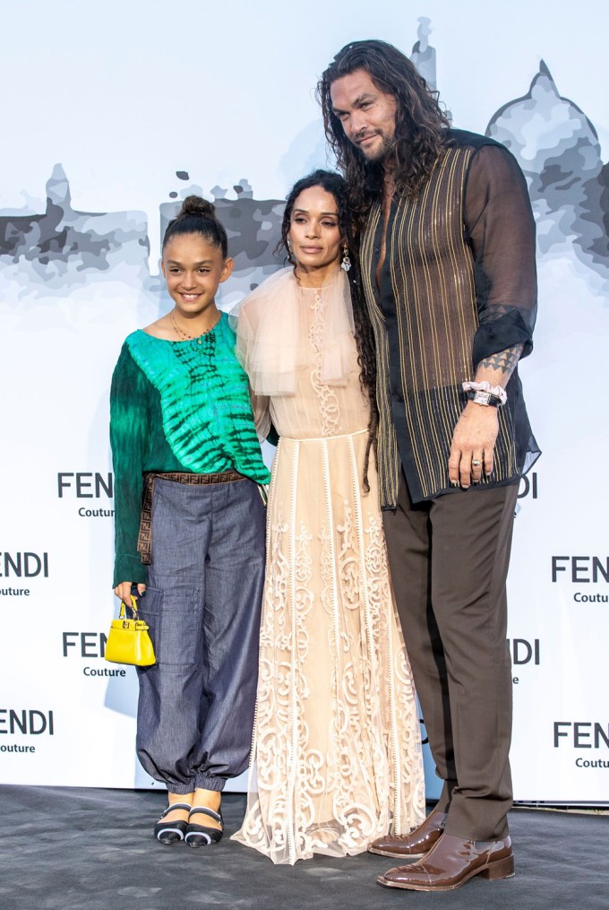 Jason Momoa, Lisa Bonet and daughter Lola Iolani Momoa at the Fendi show