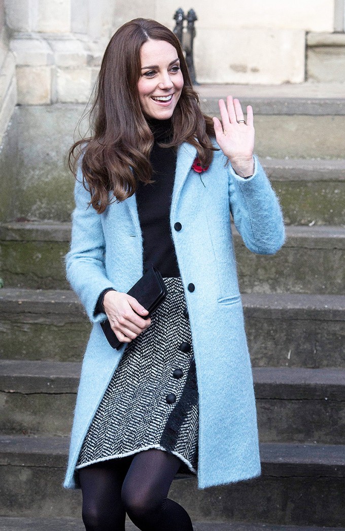Kate Middleton in a Blue Coat & Skirt
