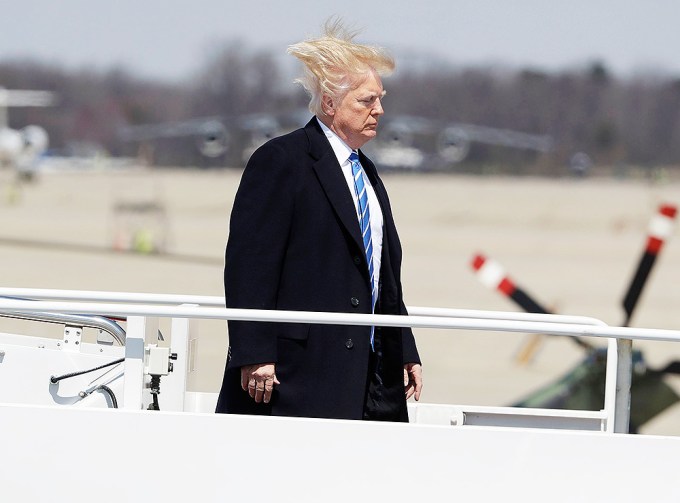 Donald Trump’s Hair Blows Wild In The Wind