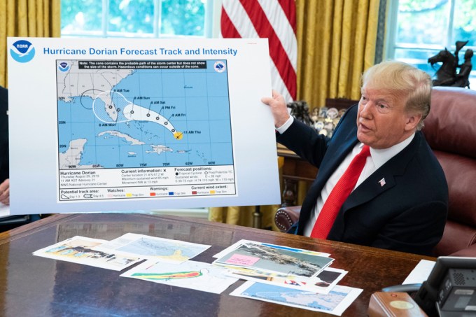 U.S. President Donald J. Trump talks about Hurricane Dorian