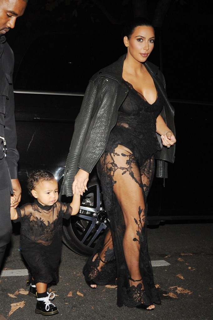 Kim Kardashian & North West Wear Same Black Lace Dress