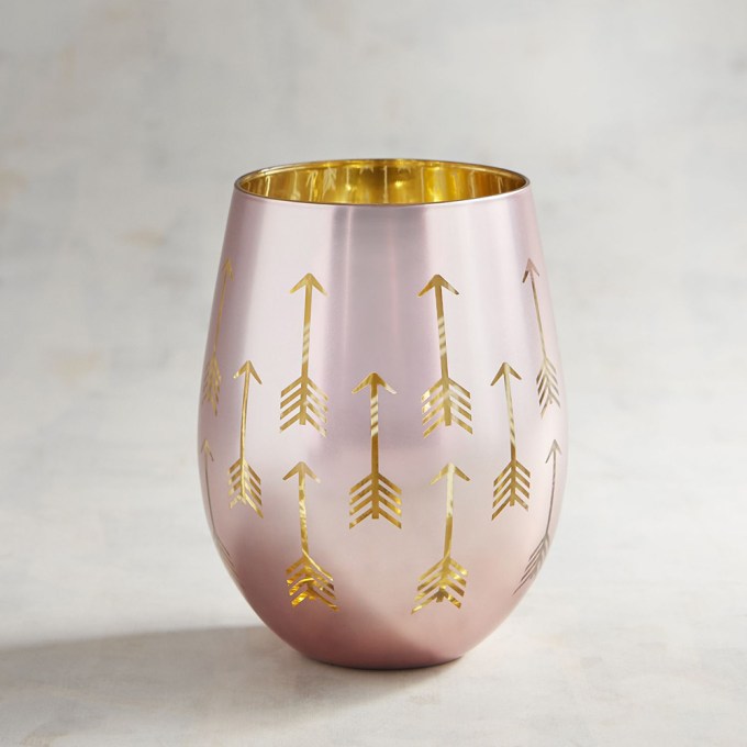 Pink Electroplated Arrow Stemless Wine Glass