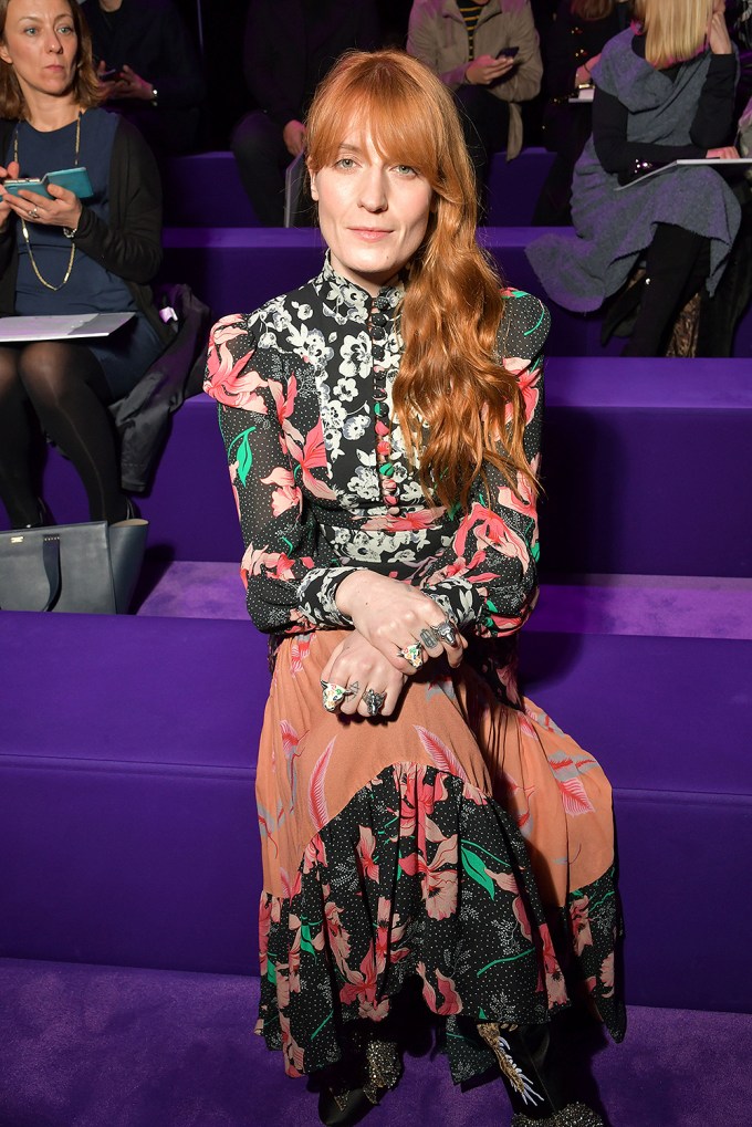Florence Welch sitting front row at Gucci at Milan Fashion Week in 2017