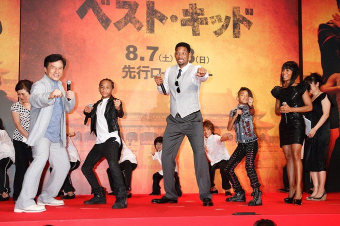 Will Smith poses with Jackie Chan and family
