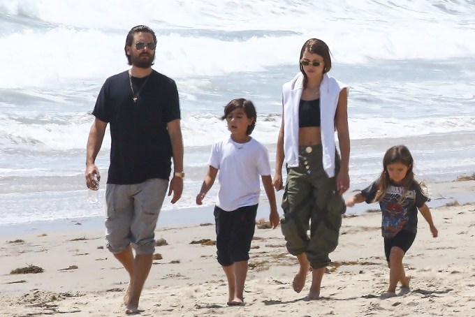 Sofia Richie Walks On The Beach With Scott Disick & His Kids