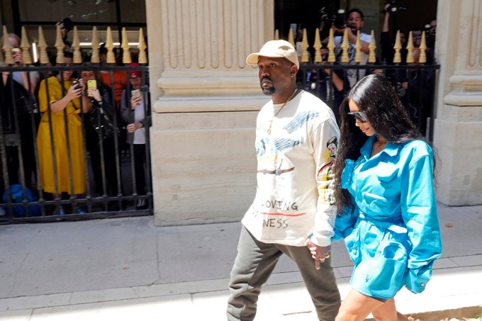 Kim Kardashian & Kanye West Arriving At Louis Vuitton Show