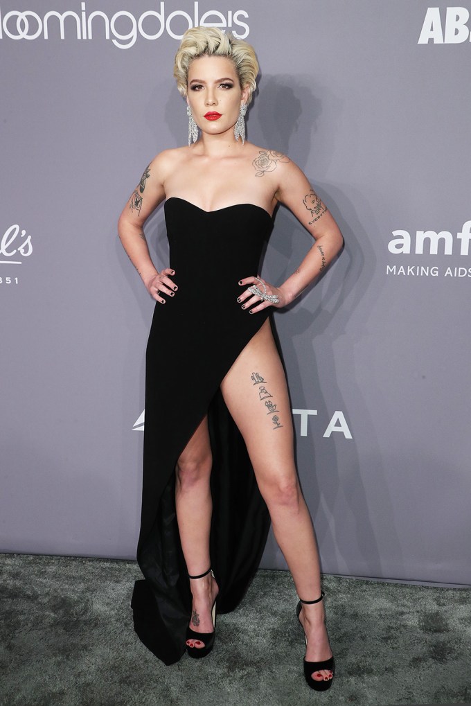 Halsey In A Strapless Black Gown