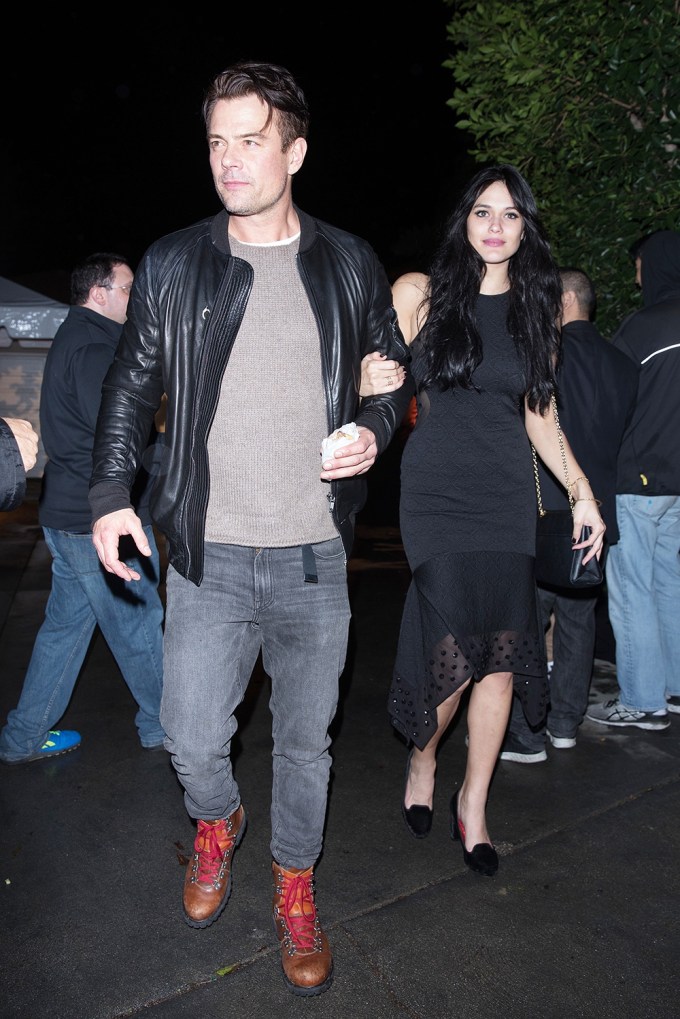 Josh Duhamel and Audra Mari leave a holiday party in Brentwood