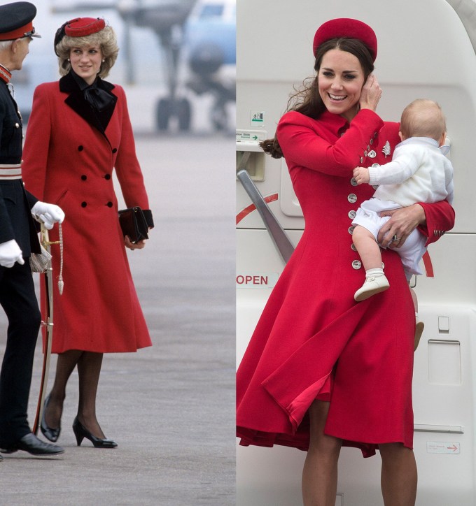Princess Diana and Kate in red