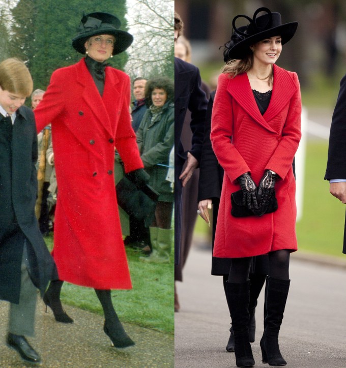 Princess Diana and Kate in red coats