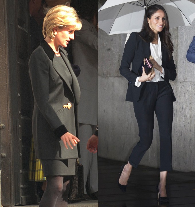 Princess Diana and Megan Markel in black suits